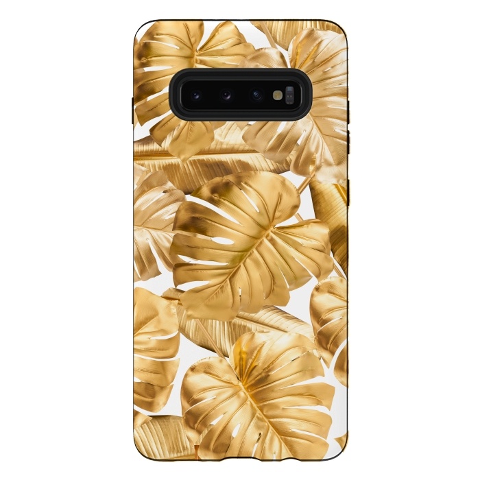 Galaxy S10 plus StrongFit Gold Metal Foil Monstera Leaves Pattern by  Utart