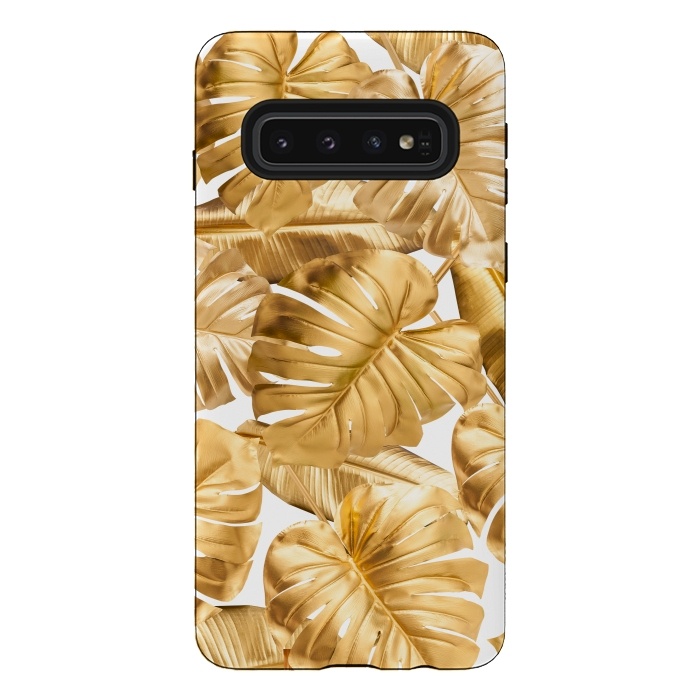 Galaxy S10 StrongFit Gold Metal Foil Monstera Leaves Pattern by  Utart