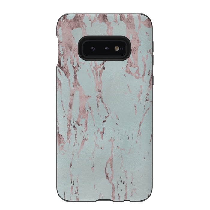 Galaxy S10e StrongFit Rose Gold Marble Fragments On Teal 2 by Andrea Haase