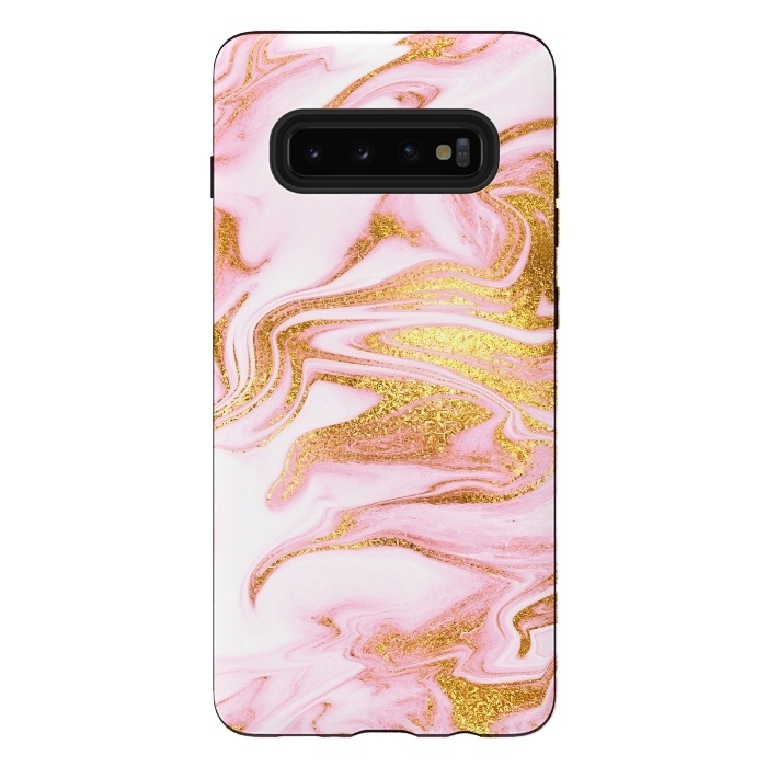 Galaxy S10 plus StrongFit Pink and gold Fluid Marble by  Utart