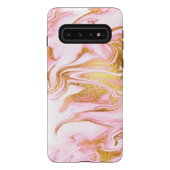 Galaxy S10 StrongFit Pink and gold Fluid Marble by  Utart