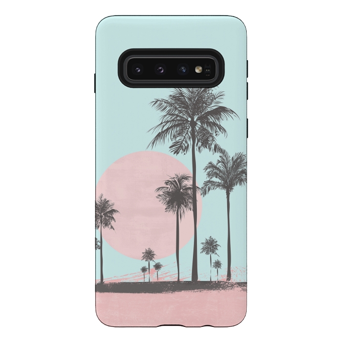 Galaxy S10 StrongFit Beachfront Palm Tree Sunset by Andrea Haase