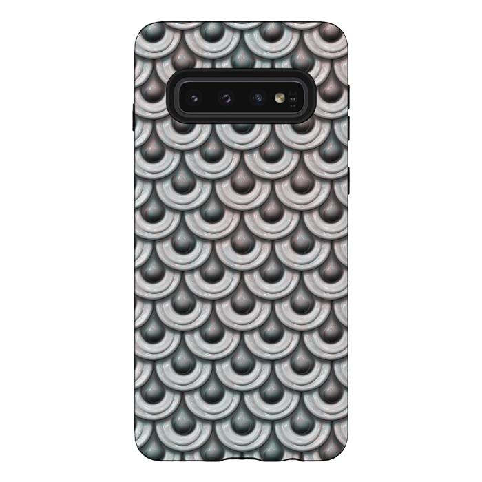 Galaxy S10 StrongFit Shiny Teal And Pink Metal Scales by Andrea Haase