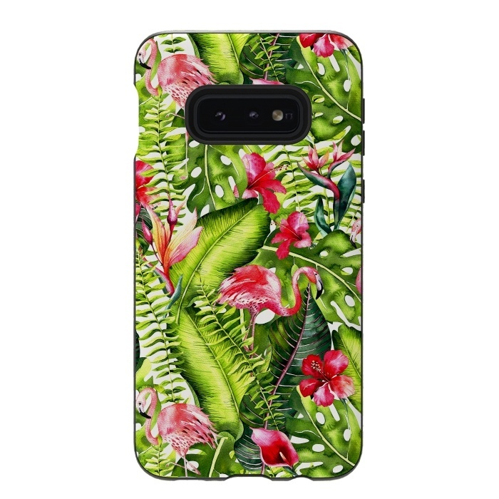 Galaxy S10e StrongFit Flower Jungle and Flamingo  by  Utart