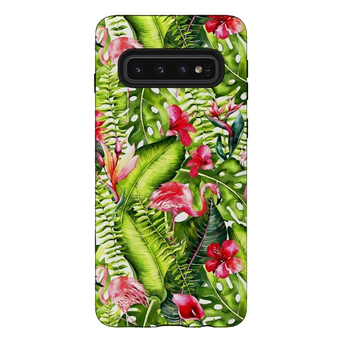 Galaxy S10 StrongFit Flower Jungle and Flamingo  by  Utart