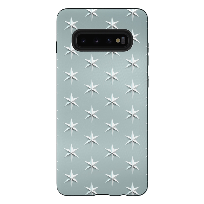 Galaxy S10 plus StrongFit Silver Stars On Teal Metal by Andrea Haase