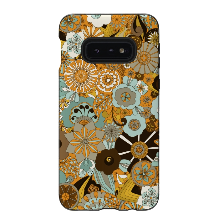 Galaxy S10e StrongFit Flowers, Flowers Everywhere Mustard and Blue by Paula Ohreen