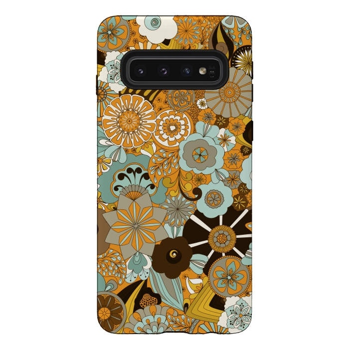 Galaxy S10 StrongFit Flowers, Flowers Everywhere Mustard and Blue by Paula Ohreen