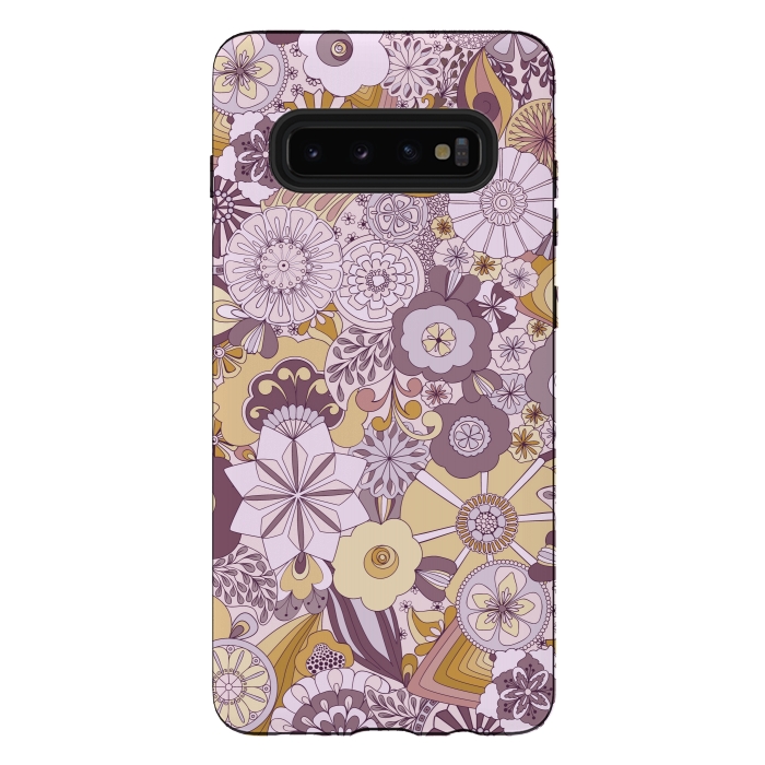 Galaxy S10 plus StrongFit Flowers, Flowers Everywhere Purple and Mustard by Paula Ohreen