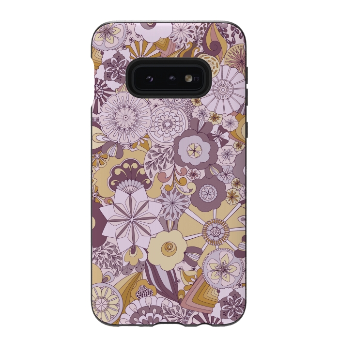 Galaxy S10e StrongFit Flowers, Flowers Everywhere Purple and Mustard by Paula Ohreen