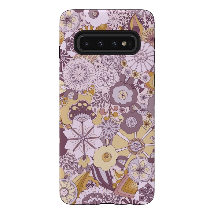 Galaxy S10 StrongFit Flowers, Flowers Everywhere Purple and Mustard by Paula Ohreen