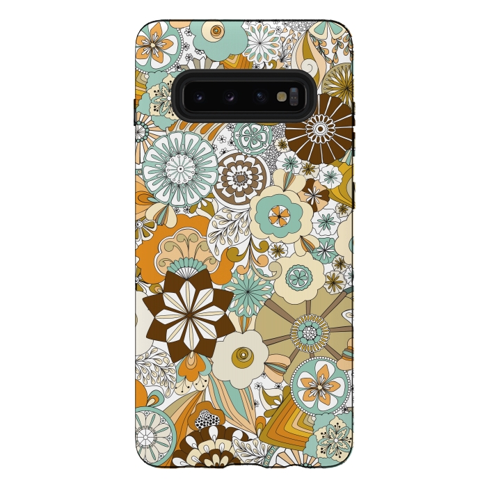 Galaxy S10 plus StrongFit Flowers, Flowers Everywhere Retro Colors by Paula Ohreen