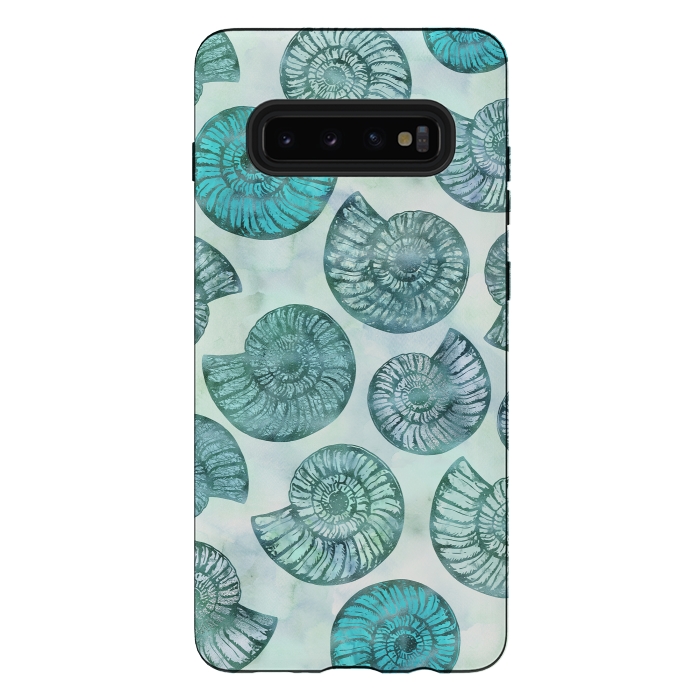 Galaxy S10 plus StrongFit Teal Fossils And Ammonites by Andrea Haase