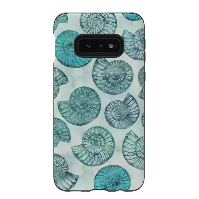 Galaxy S10e StrongFit Teal Fossils And Ammonites by Andrea Haase