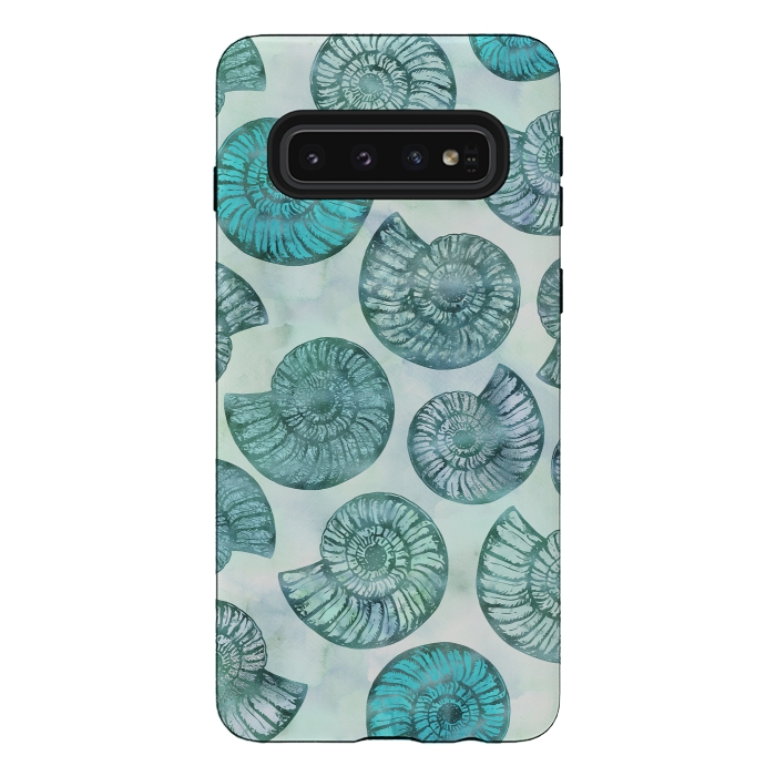 Galaxy S10 StrongFit Teal Fossils And Ammonites by Andrea Haase