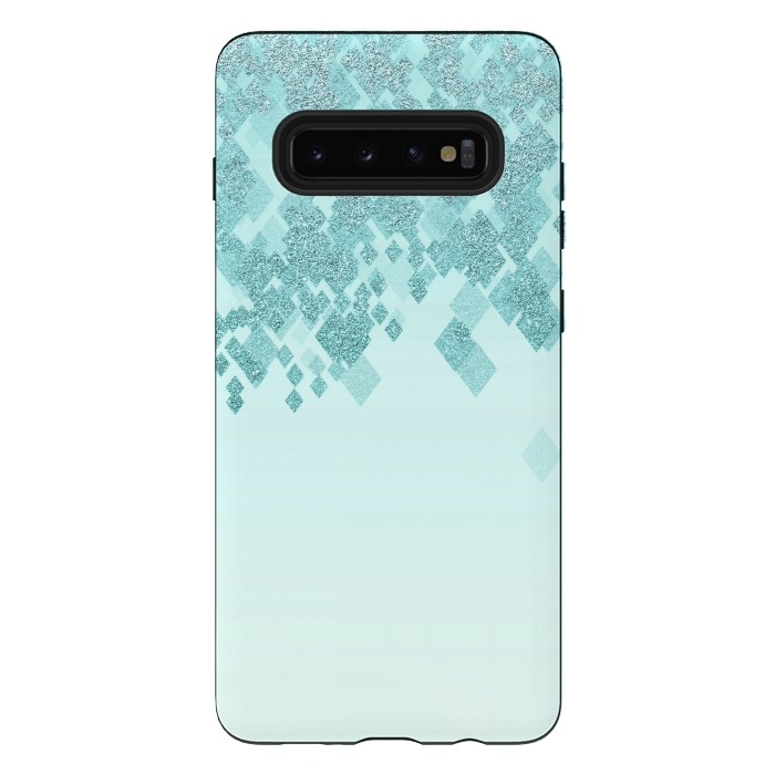 Galaxy S10 plus StrongFit Turquoise Faux Glitter Diamonds by Andrea Haase