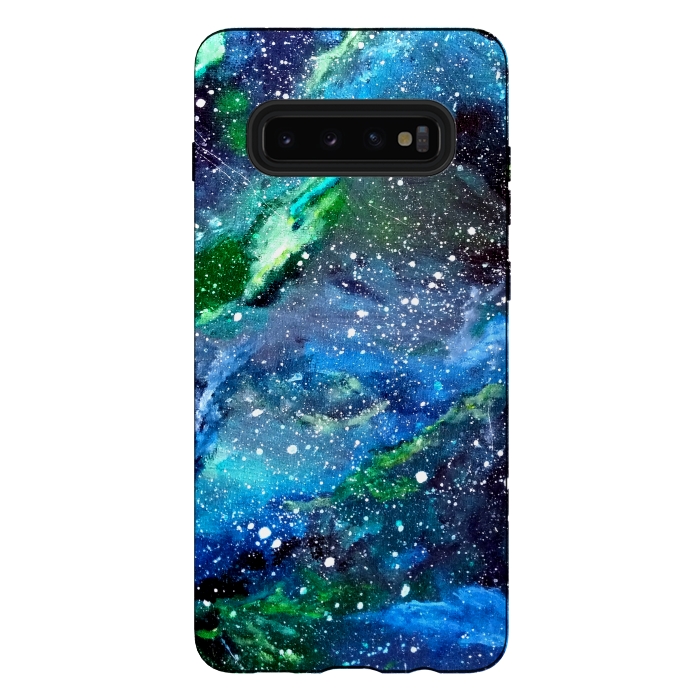 Galaxy S10 plus StrongFit Galaxy in Blue and Green by Gringoface Designs