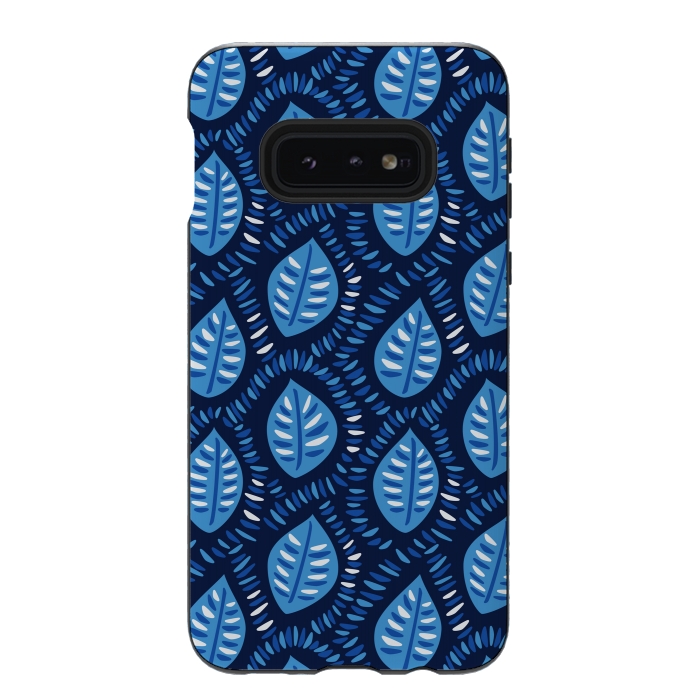 Galaxy S10e StrongFit Blue Decorative Geometric Leaves Pattern by Boriana Giormova