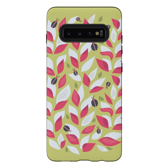 Galaxy S10 plus StrongFit Green Plant With Pink Leaves And Ladybugs Spring by Boriana Giormova