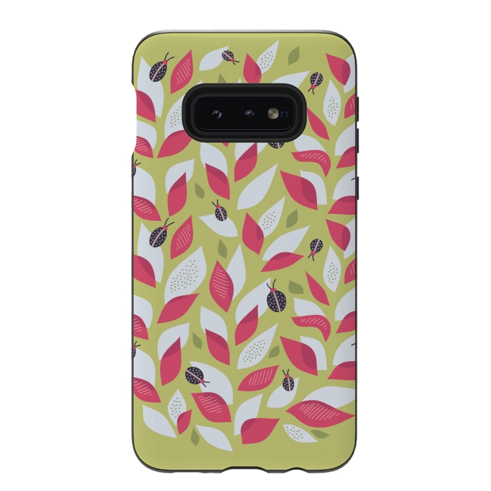 Galaxy S10e StrongFit Green Plant With Pink Leaves And Ladybugs Spring by Boriana Giormova