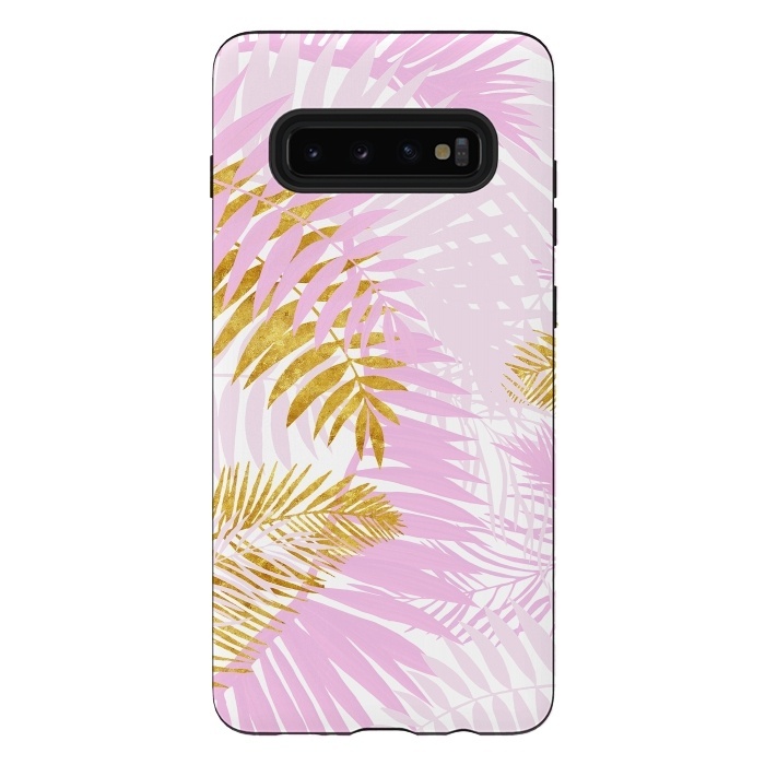 Galaxy S10 plus StrongFit Pink and Gold Palm Leaves by  Utart