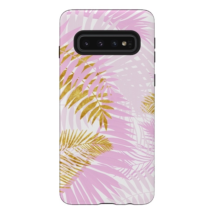 Galaxy S10 StrongFit Pink and Gold Palm Leaves by  Utart