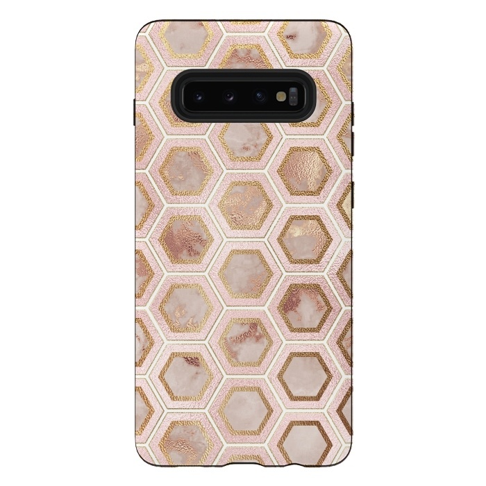 Galaxy S10 plus StrongFit Marble and Rose Gold Honeycomb Pattern by  Utart