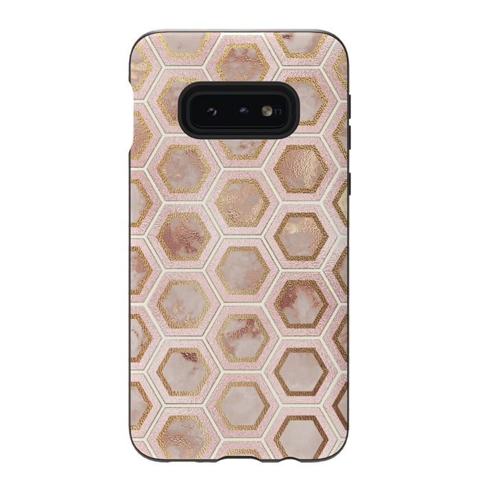Galaxy S10e StrongFit Marble and Rose Gold Honeycomb Pattern by  Utart