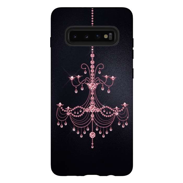 Galaxy S10 plus StrongFit Pink sparkling chandelier on metal black  by  Utart