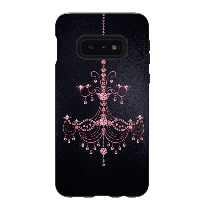 Galaxy S10e StrongFit Pink sparkling chandelier on metal black  by  Utart