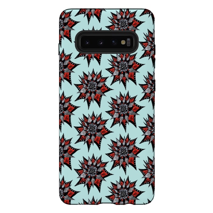 Galaxy S10 plus StrongFit Spiked Abstract Ink Drawn Flower Pattern by Boriana Giormova