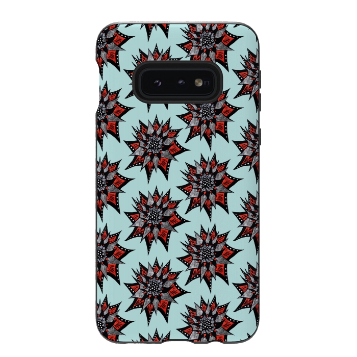 Galaxy S10e StrongFit Spiked Abstract Ink Drawn Flower Pattern by Boriana Giormova