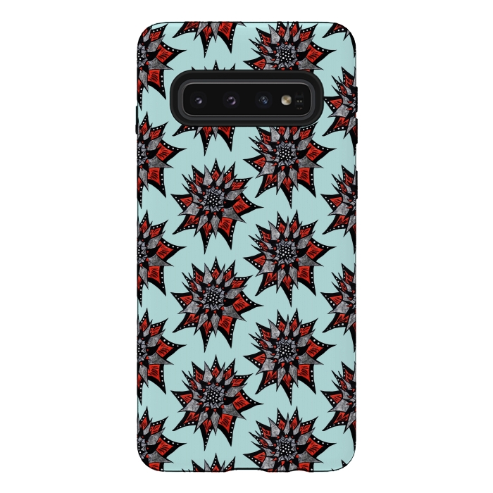 Galaxy S10 StrongFit Spiked Abstract Ink Drawn Flower Pattern by Boriana Giormova