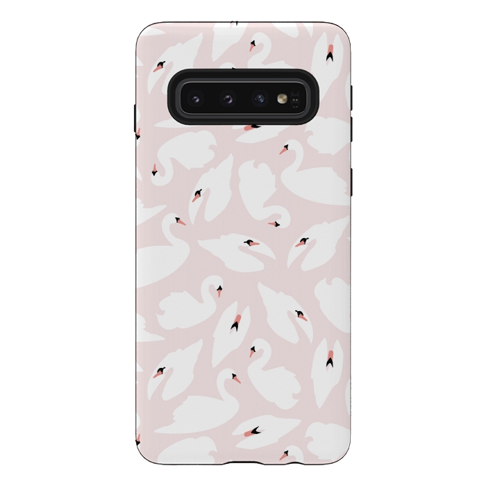 Galaxy S10 StrongFit Swan Pattern on Pink 030 by Jelena Obradovic