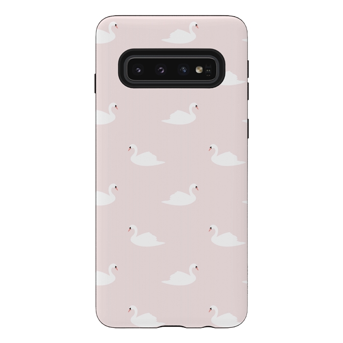 Galaxy S10 StrongFit Swan pattern on pink 033 by Jelena Obradovic