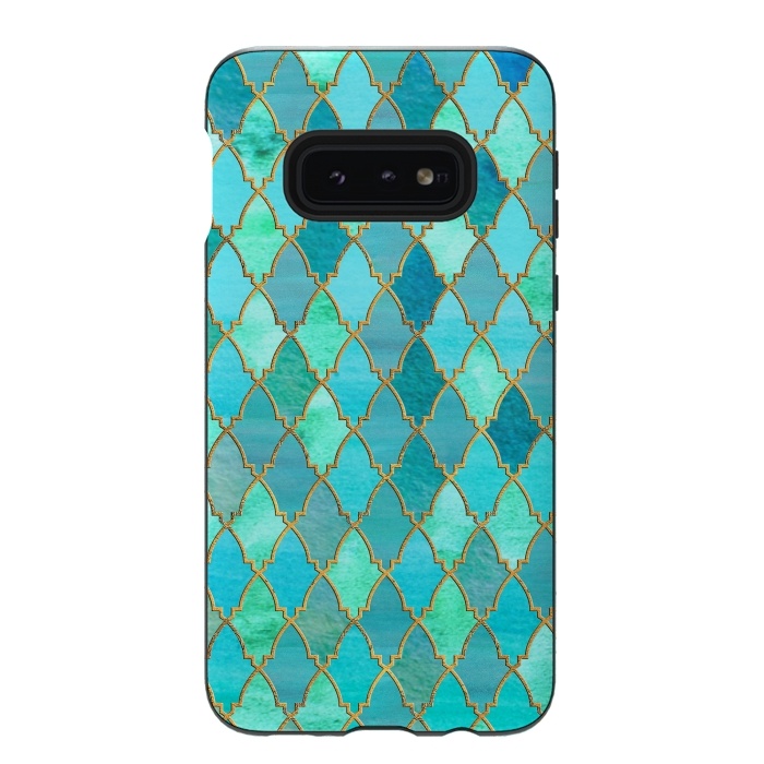 Galaxy S10e StrongFit Teal Moroccan Shapes Pattern  by  Utart