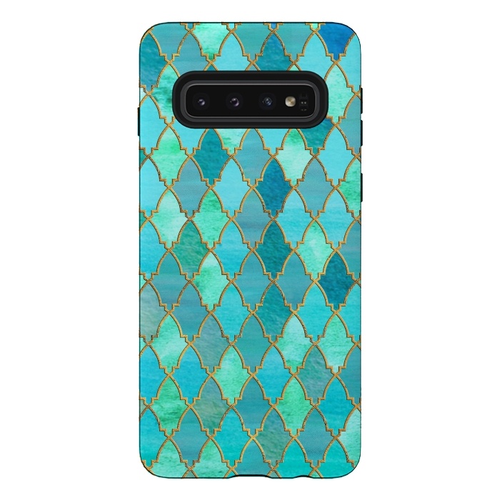 Galaxy S10 StrongFit Teal Moroccan Shapes Pattern  by  Utart