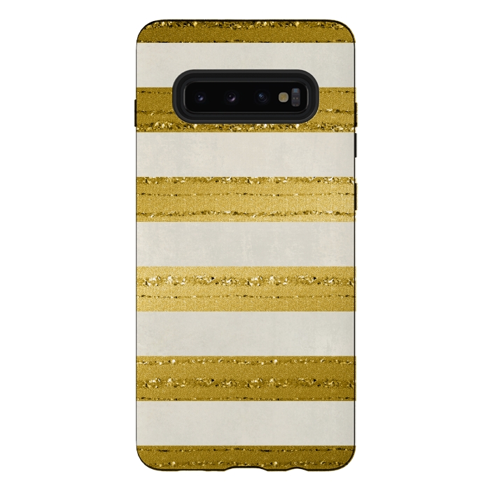 Galaxy S10 plus StrongFit Golden Glitter Lines On Cream by Andrea Haase
