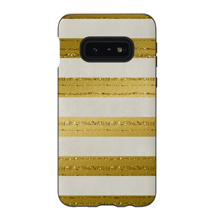 Galaxy S10e StrongFit Golden Glitter Lines On Cream by Andrea Haase
