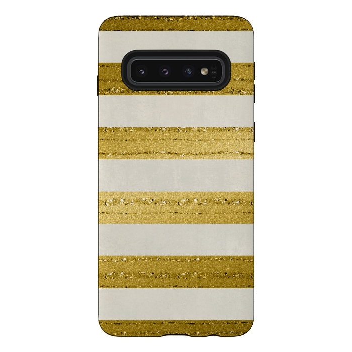 Galaxy S10 StrongFit Golden Glitter Lines On Cream by Andrea Haase