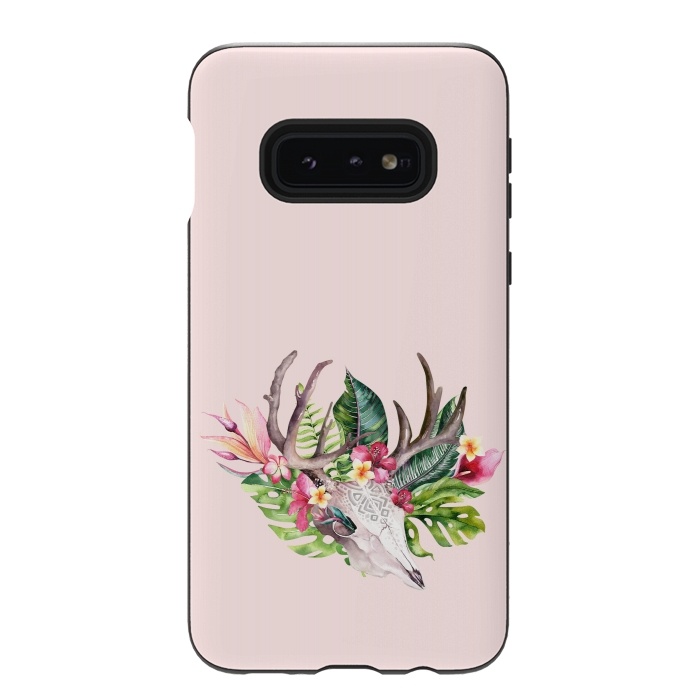 Galaxy S10e StrongFit BOHO  Skull with tropical flowers and foliage by  Utart