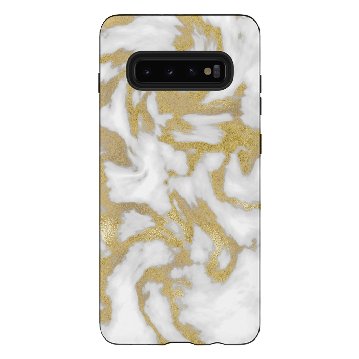 Galaxy S10 plus StrongFit White Gold Faux Marble by Andrea Haase