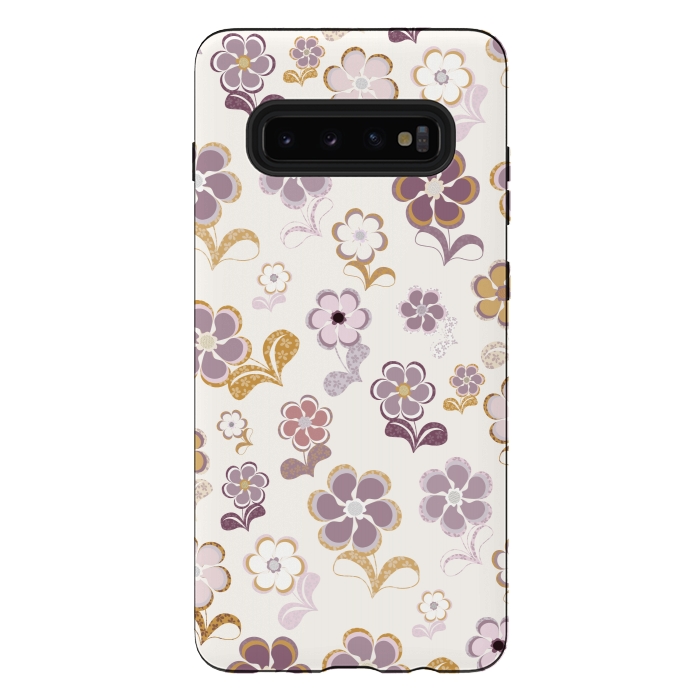 Galaxy S10 plus StrongFit 60s Flowers in Purple and Mustard by Paula Ohreen