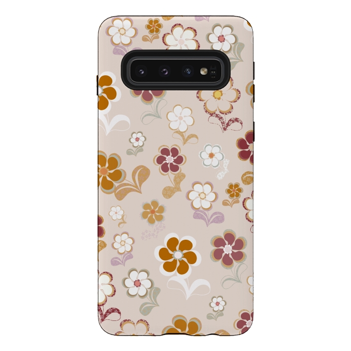 Galaxy S10 StrongFit 60s Flowers on Light Pink by Paula Ohreen