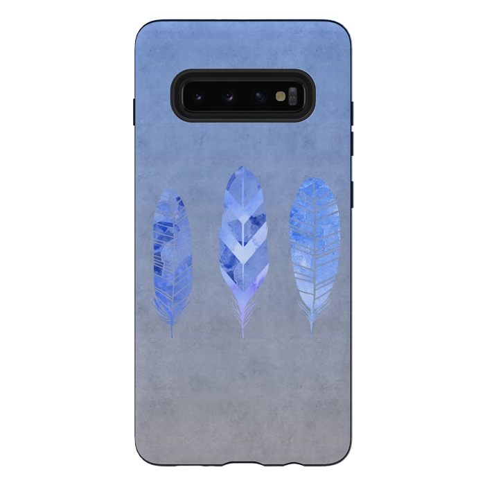 Galaxy S10 plus StrongFit Blue Watercolor Feathers by Andrea Haase