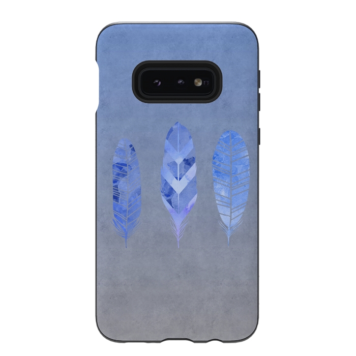 Galaxy S10e StrongFit Blue Watercolor Feathers by Andrea Haase