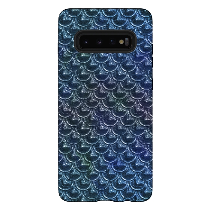 Galaxy S10 plus StrongFit Shimmering Blue Metallic Scales by Andrea Haase