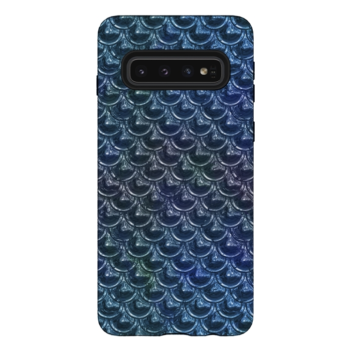 Galaxy S10 StrongFit Shimmering Blue Metallic Scales by Andrea Haase