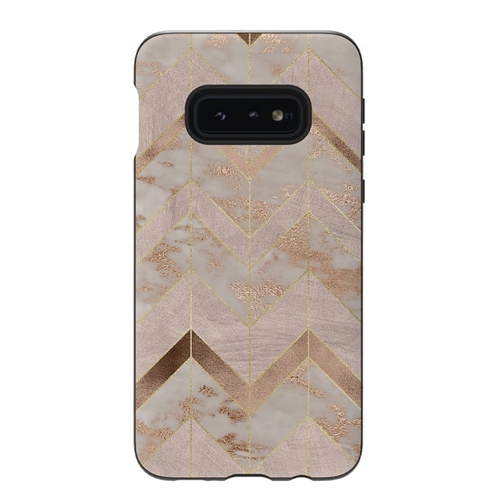 Galaxy S10e StrongFit Marble Rosegold Chevron by  Utart