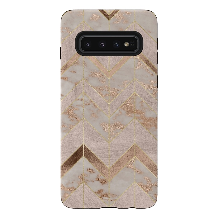 Galaxy S10 StrongFit Marble Rosegold Chevron by  Utart